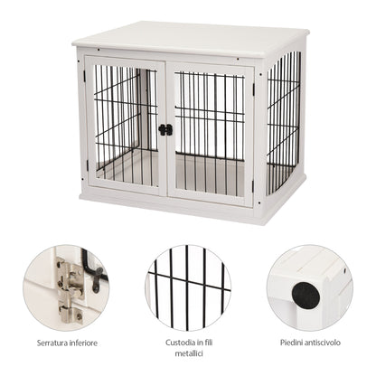 Casetta per Cani Fino 30kg da Interno in Legno e Acciaio, 58.5x81x 66cm - Bianco