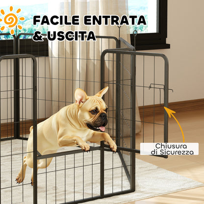 Recinto per Cani a 6 Pannelli Modulabili Pieghevole con Porta in Acciaio, Altezza 80 cm, Grigio Scuro
