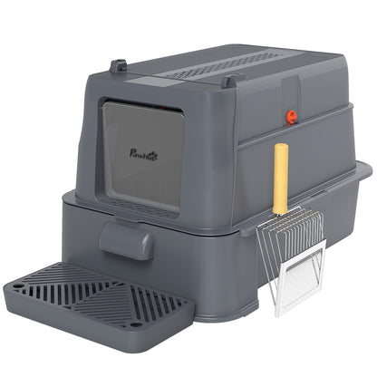 Lettiera per Gatti Chiusa da 80L con Vassoio Estraibile, in ABS e Acciaio Inox, 63x43x43 cm, Grigio Scuro