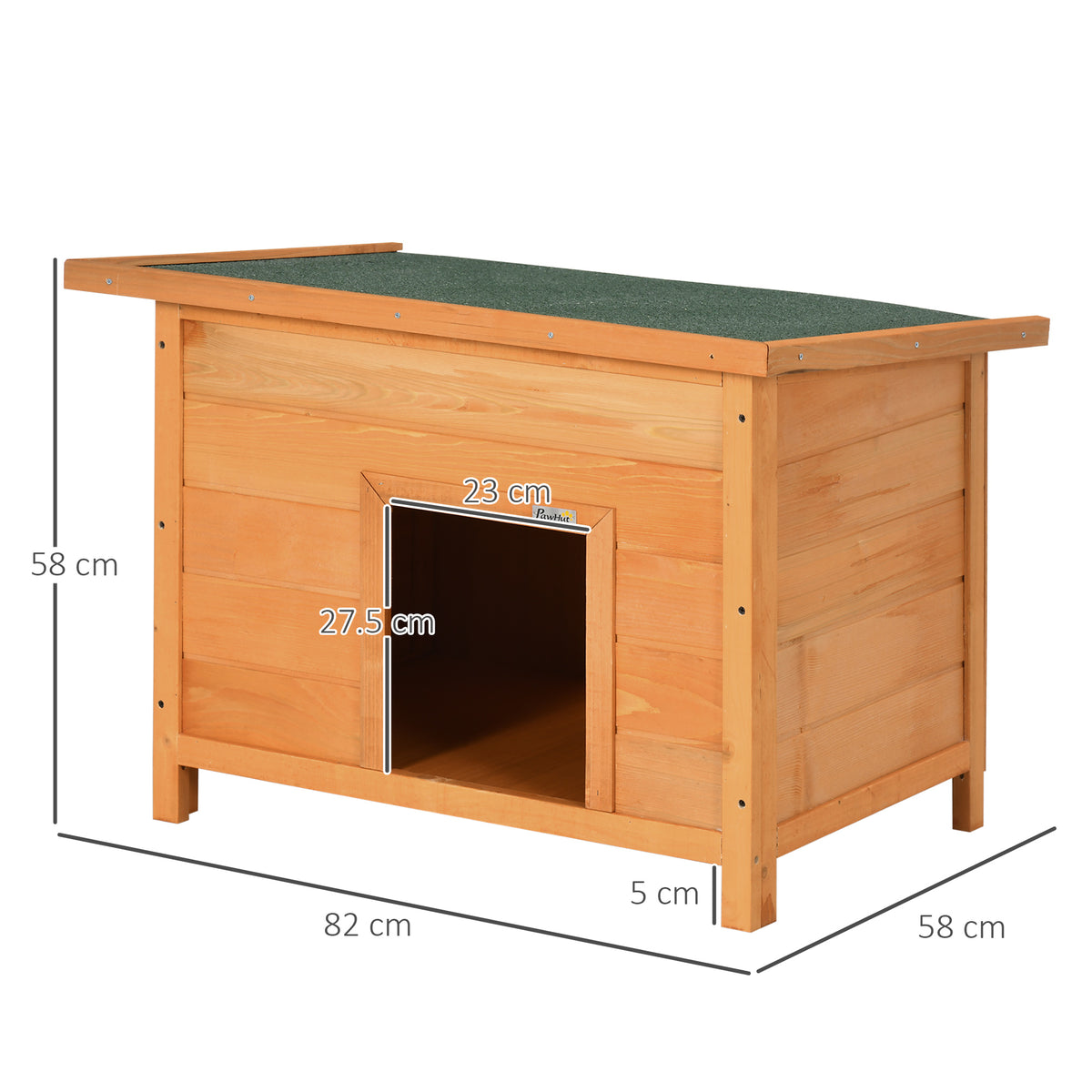 Cuccia per Cani Impermeabile da Esterno in Legno di Pino, 82 x 58 x 58cm