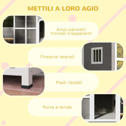 Casetta per Cani con Finestrelle e Ingresso a Tenda, in Legno di Abete, 90x62x71 cm, Grigio Chiaro