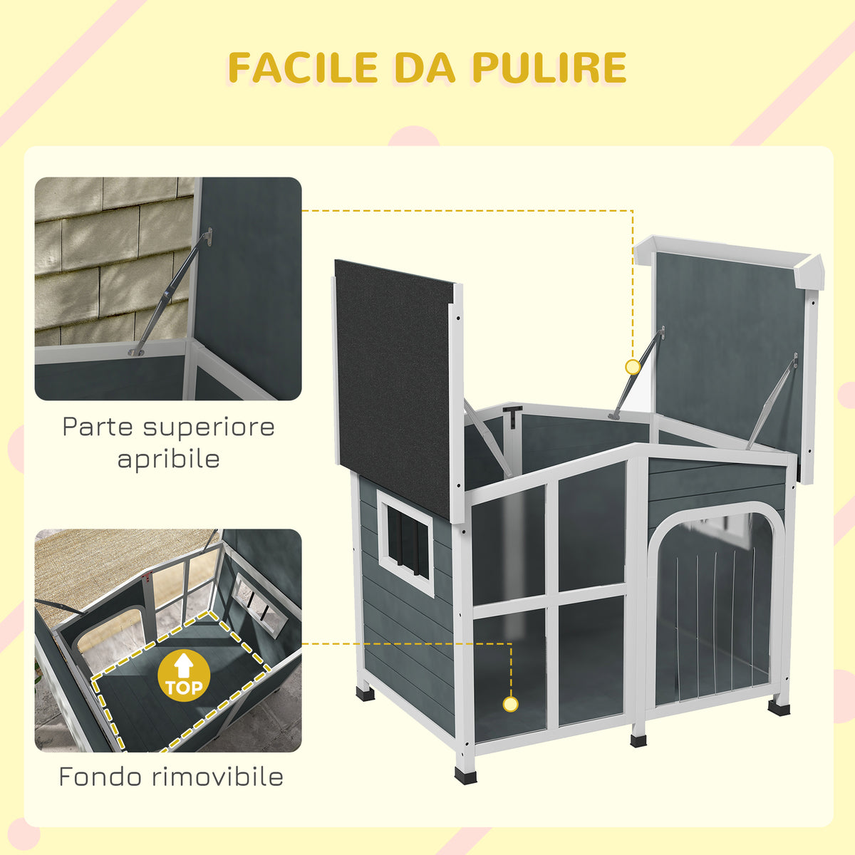 Cuccia per Cani Taglia Media da Esterno con Tetto Apribile in Legno, 101x66.5x70.5 cm, Grigio