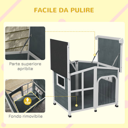 Cuccia per Cani Taglia Media da Esterno con Tetto Apribile in Legno, 101x66.5x70.5 cm, Grigio