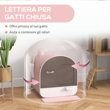 Lettiera per Gatti Chiusa con Filtri, Paletta e Vassoio, Struttura in PP, 43x44x47cm, Rosa