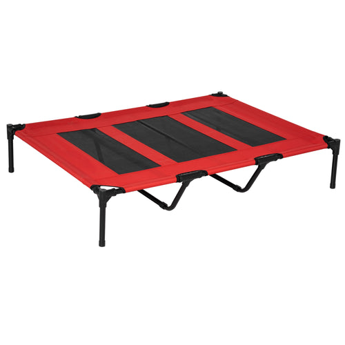 Lettino per Cani 50kg max Rialzato con Borsa da Viaggio, in Metallo e Tessuto Oxford, 122x92x23 cm, Rosso