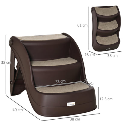 Scaletta per Cani Pieghevole con 3 Gradini Antiscivolo in PP, 49x38x38 cm, Marrone