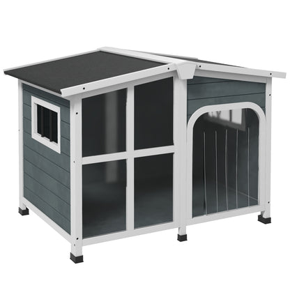 Cuccia per Cani Taglia Media da Esterno con Tetto Apribile in Legno, 101x66.5x70.5 cm, Grigio