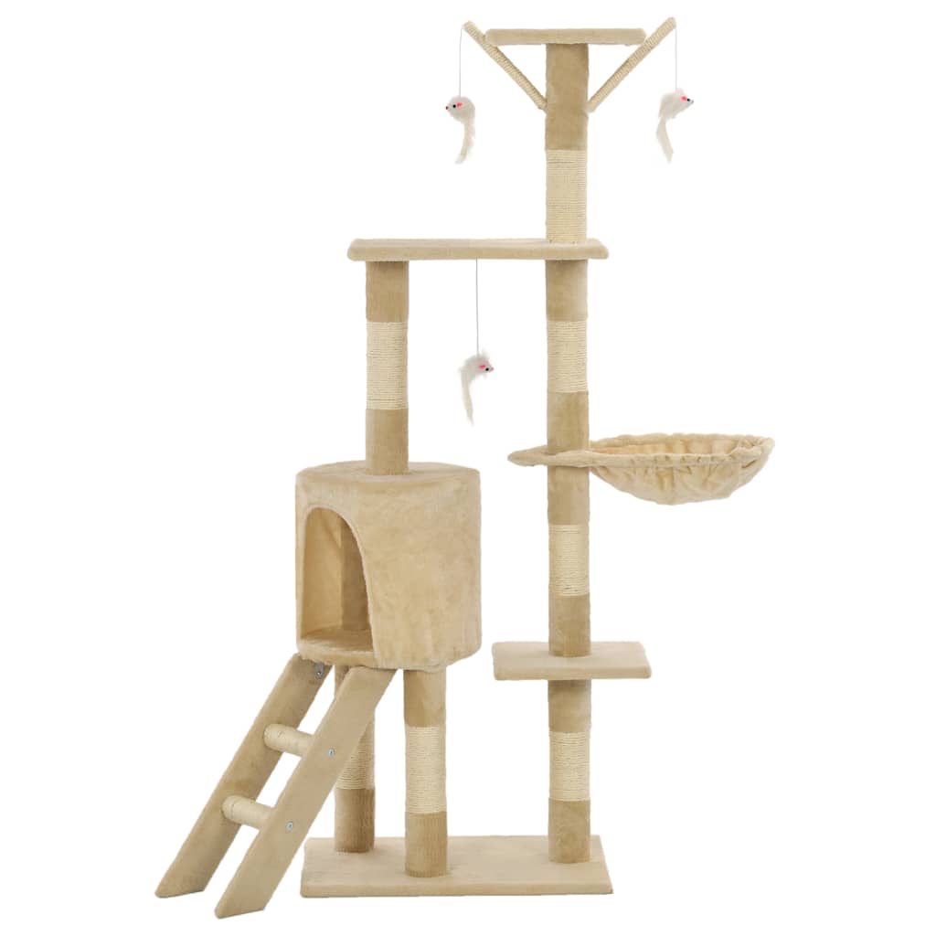 vidaXL Tiragraffi per gatti con pali in sisal, 138 cm, beige
