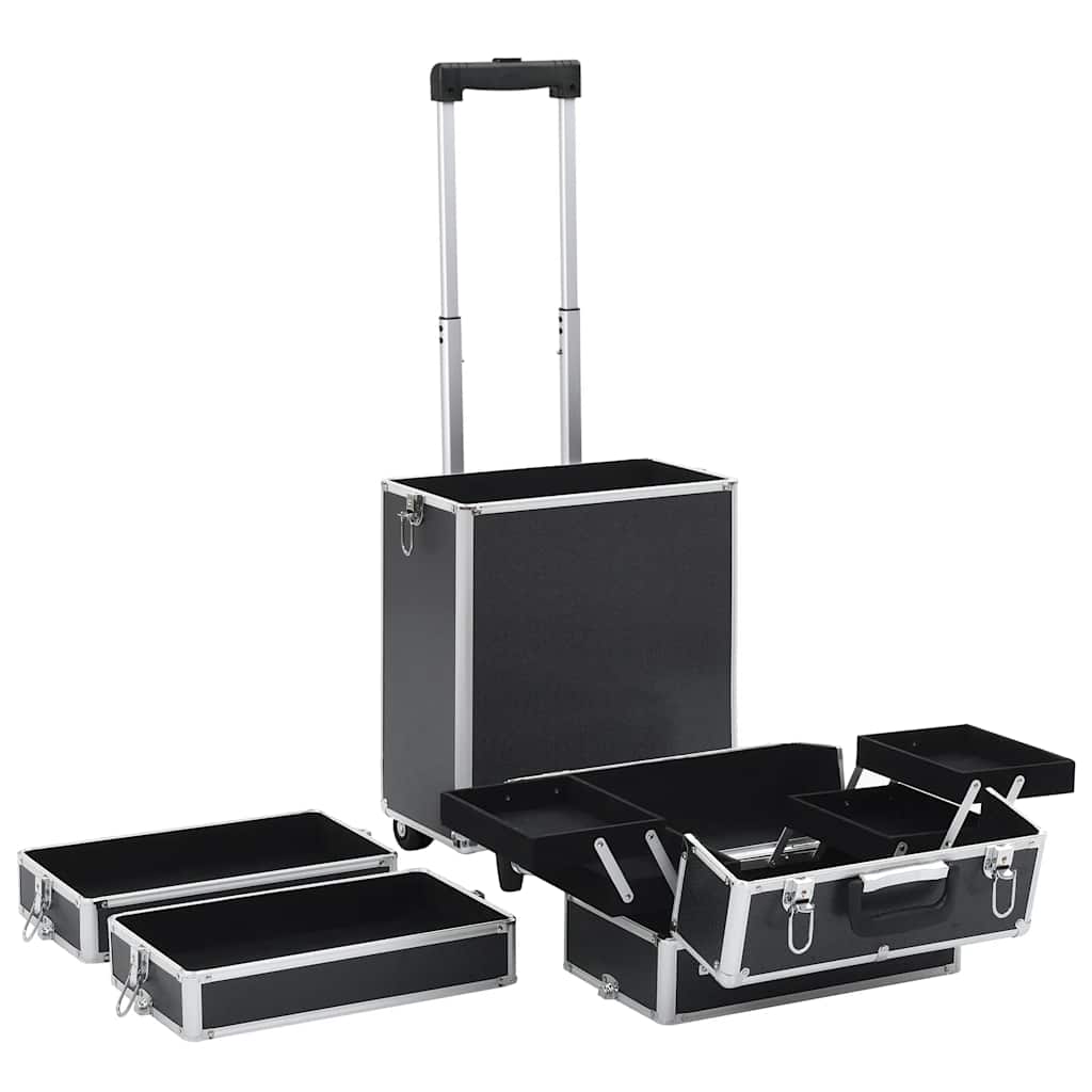 vidaXL Valigia Trolley per Cosmetici in Alluminio Nero