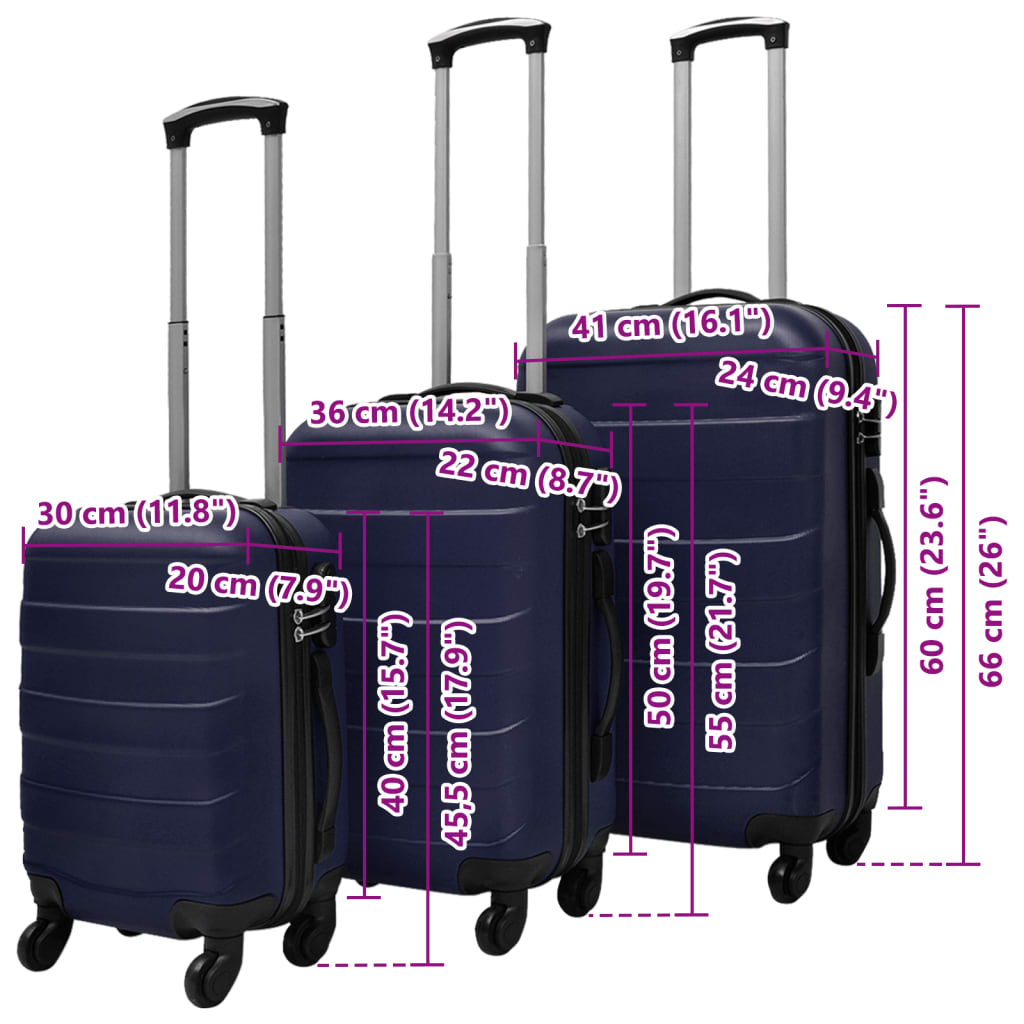 vidaXL Set Trolley Rigidi 3 pz Blu 45,5/55/66 cm