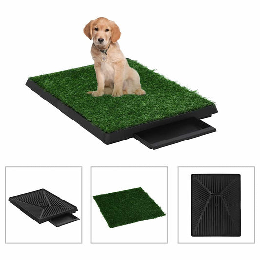vidaXL Toilette per animali, 2 pz, con vassoio ed erba sintetica, 63x50x7 cm, verde