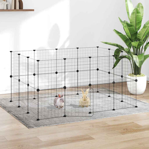 vidaXL Recinto per animali con porta 28 pannelli 140x105x70 cm acciaio nero