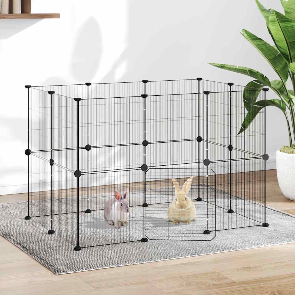 vidaXL Recinto per animali con porta 20 pannelli 105x70x70 cm acciaio nero