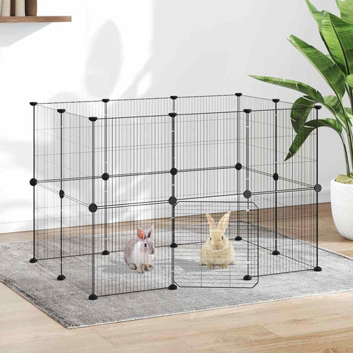 vidaXL Recinto per animali con porta 20 pannelli 105x70x70 cm acciaio nero