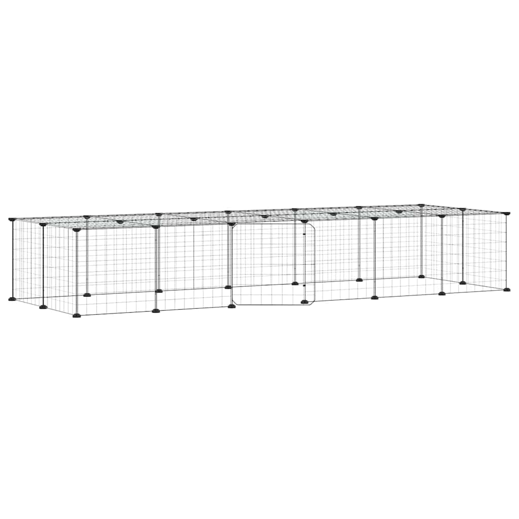 vidaXL Recinto per animali con porta, 28 pannelli, 210x70x35 cm, acciaio, nero