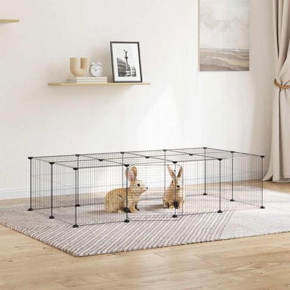 vidaXL Recinto per animali con porta, 20 pannelli, 140x70x35 cm, acciaio, nero