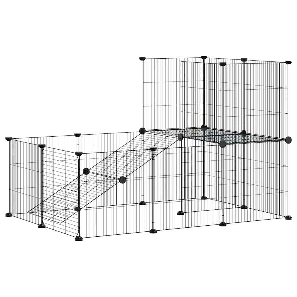 vidaXL Recinto per animali con porta, 20 pannelli, 105x70x70 cm, acciaio, nero