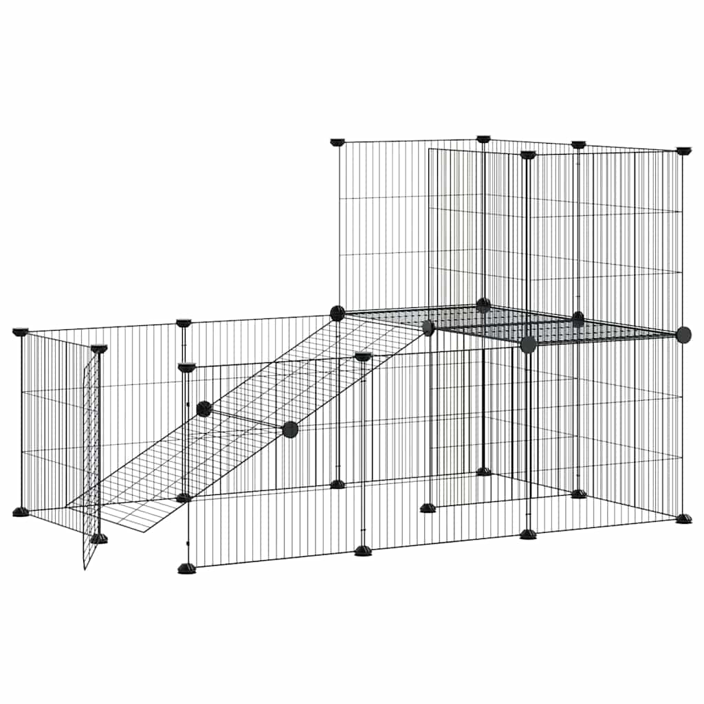 vidaXL Recinto per animali con porta, 20 pannelli, 105x70x70 cm, acciaio, nero