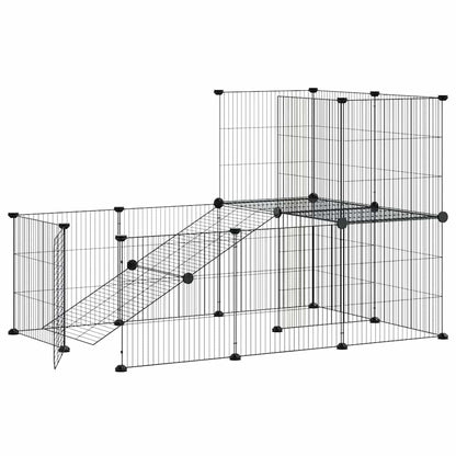 vidaXL Recinto per animali con porta, 20 pannelli, 105x70x70 cm, acciaio, nero