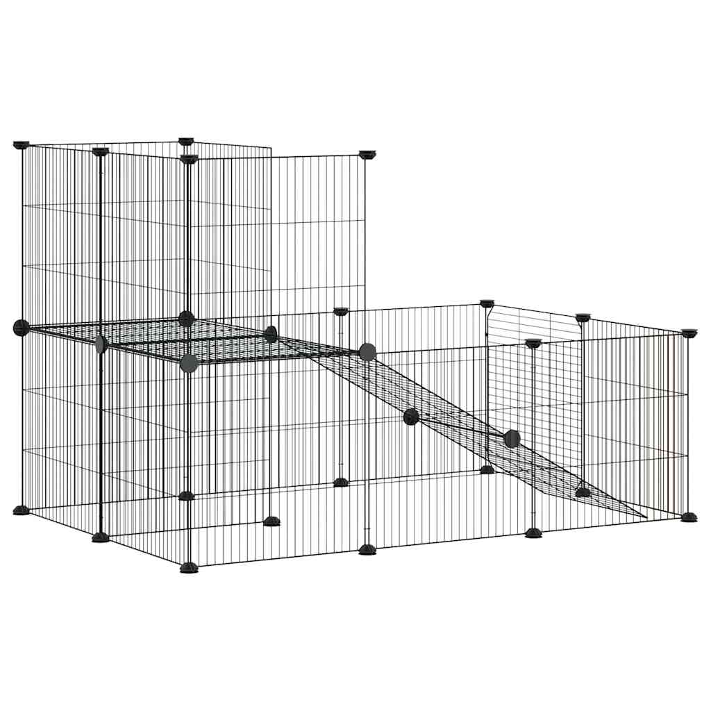 vidaXL Recinto per animali con porta, 20 pannelli, 105x70x70 cm, acciaio, nero