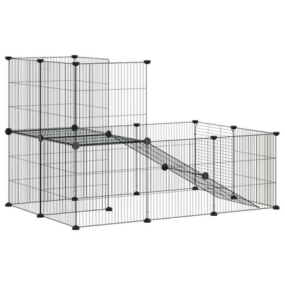 vidaXL Recinto per animali con porta, 20 pannelli, 105x70x70 cm, acciaio, nero