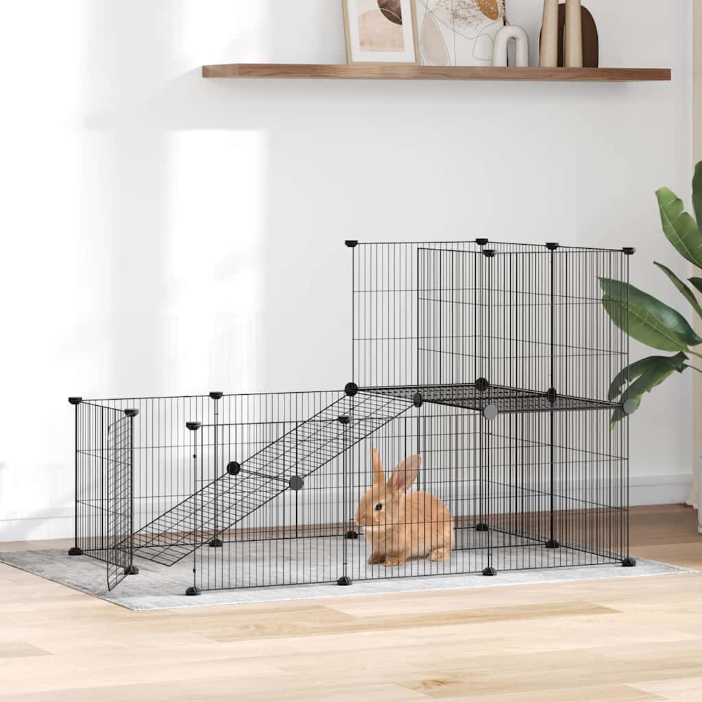 vidaXL Recinto per animali con porta, 20 pannelli, 105x70x70 cm, acciaio, nero