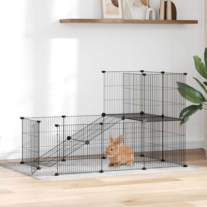 vidaXL Recinto per animali con porta, 20 pannelli, 105x70x70 cm, acciaio, nero