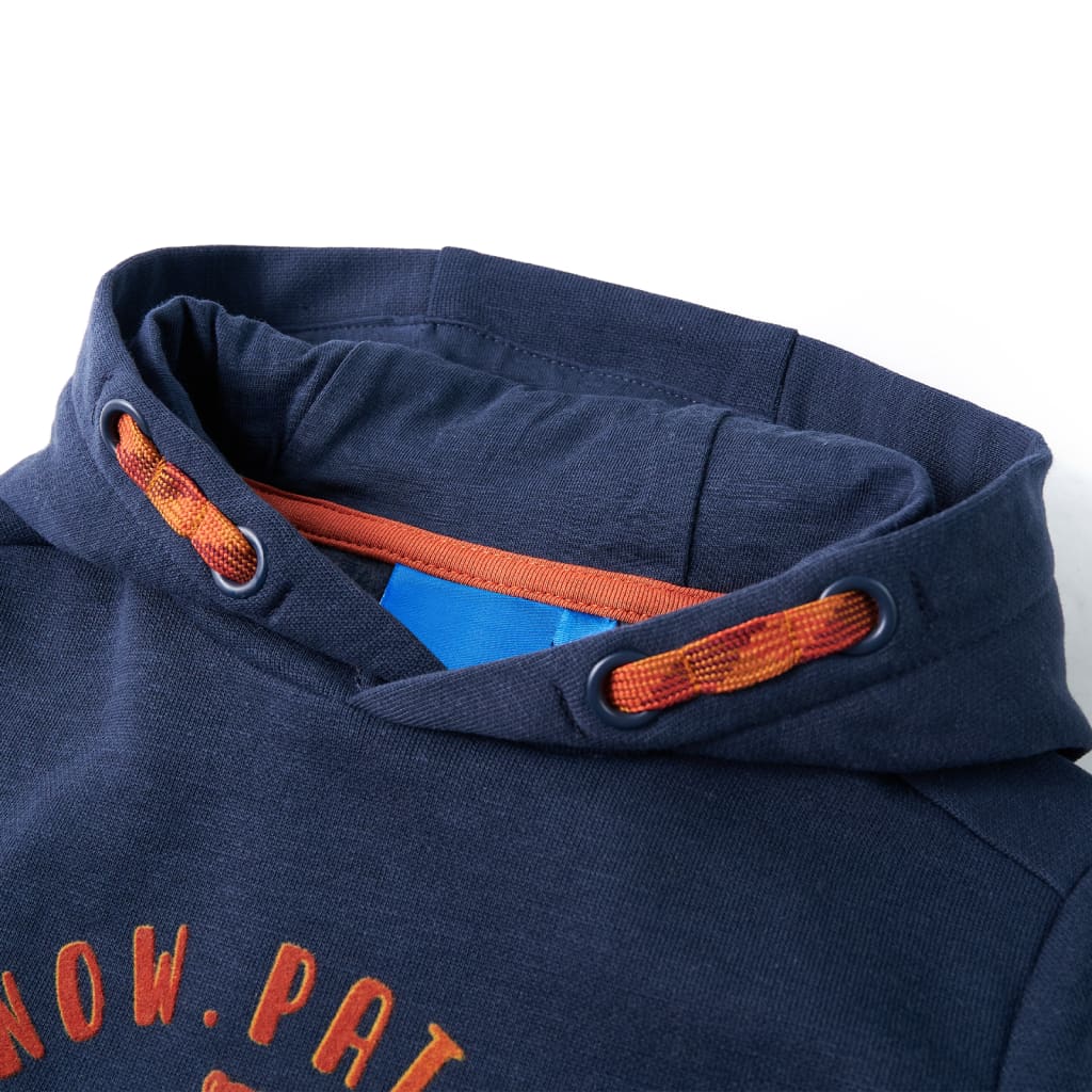 Felpa da Bambino con Cappuccio Blu Marino Mélange e Arancione 116