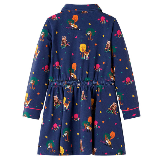Abito Bambina Maniche Lunghe e Coulisse Blu Marino 104