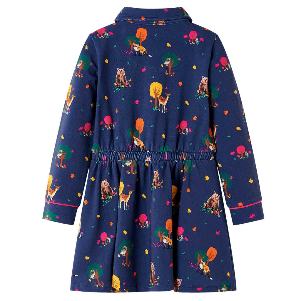 Abito Bambina Maniche Lunghe e Coulisse Blu Marino 104