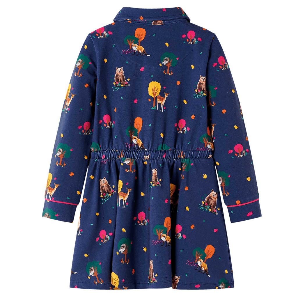 Abito Bambina Maniche Lunghe e Coulisse Blu Marino 128