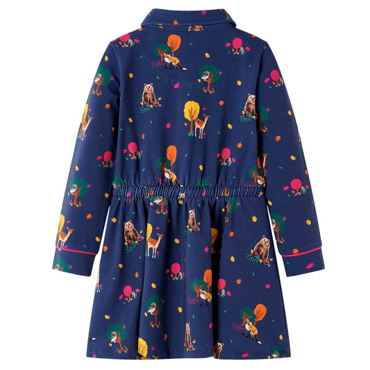 Abito Bambina Maniche Lunghe e Coulisse Blu Marino 128
