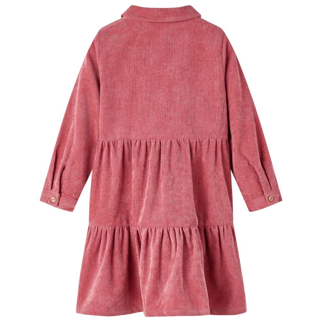 Abito da Bambina con Maniche Lunghe in Velluto a Coste Rosa Antico 128