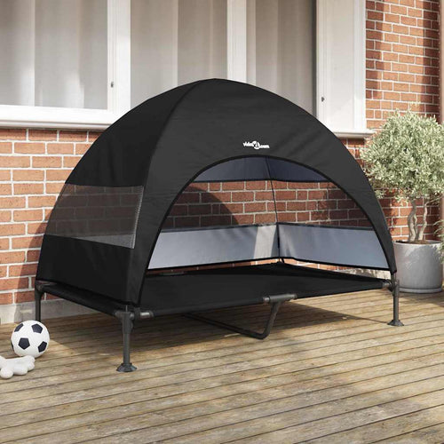 vidaXL Cuccia Rialzata per Cani, 127 x 81 x 108 cm, in Tessuto e Acciaio, Nero