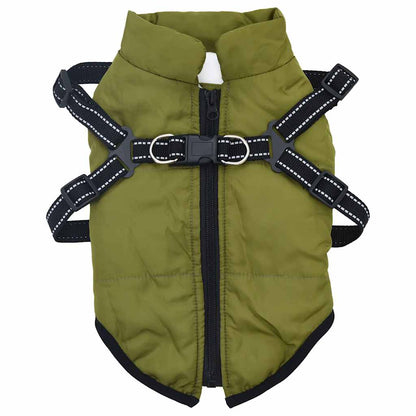 vidaXL Cappottino per cani con pettorina, impermeabile e riflettente, verde militare, L24