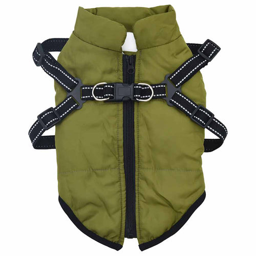 vidaXL Cappottino per cani con pettorina, impermeabile e riflettente, verde militare, L24