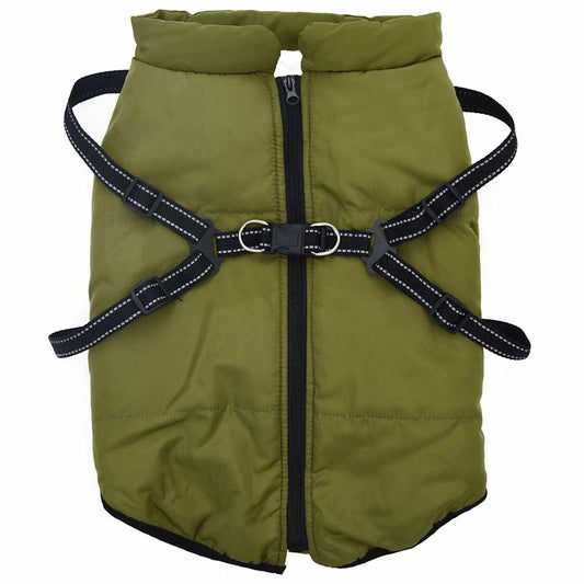 vidaXL Cappottino per cani con pettorina, impermeabile, riflettente, verde militare, L68