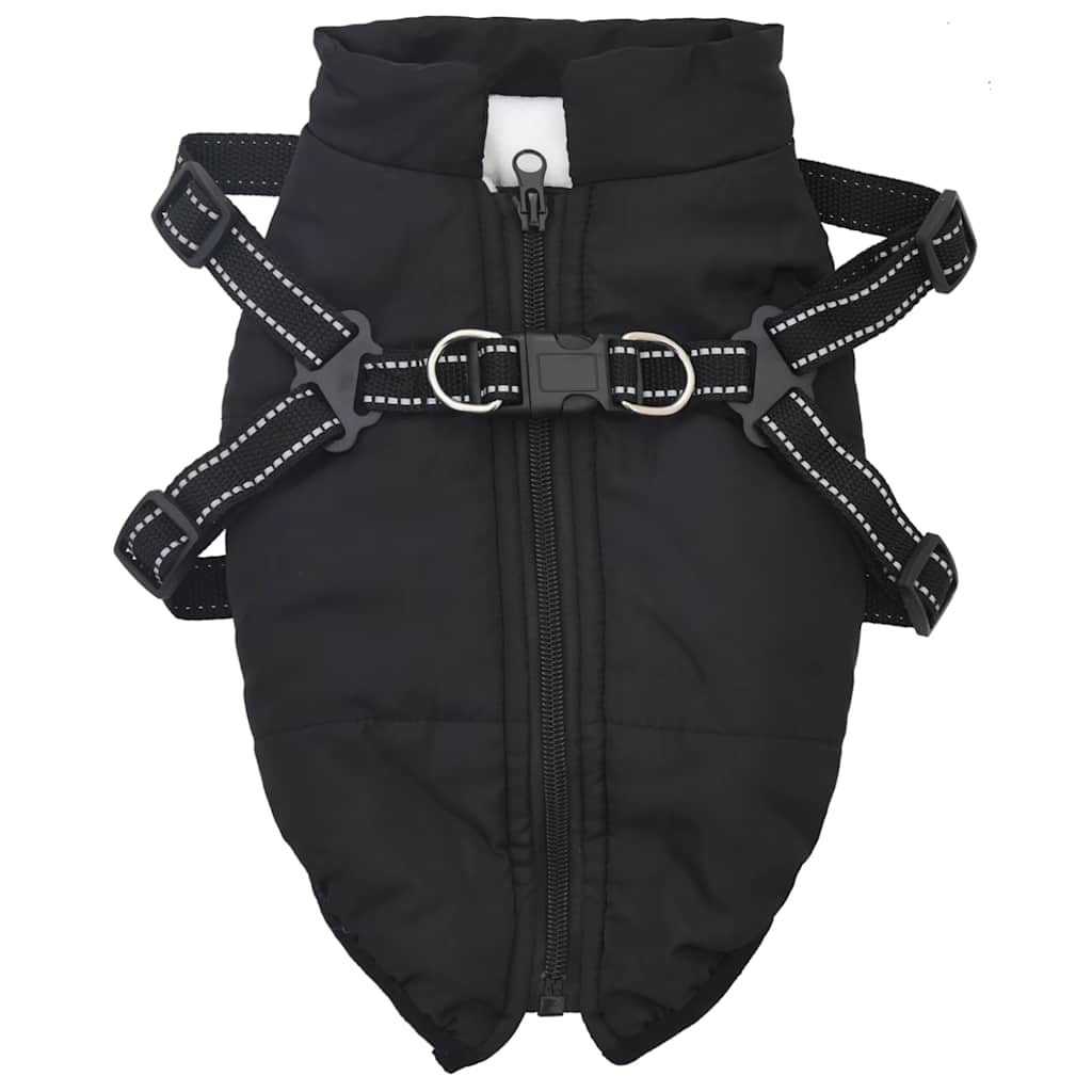 vidaXL Cappottino per cani con pettorina, impermeabile e riflettente, nero, L28