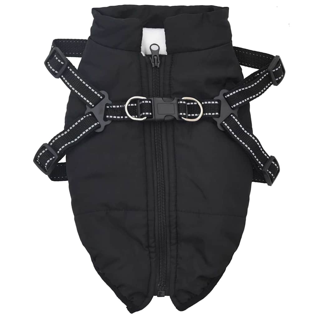 vidaXL Cappottino per cani con pettorina, impermeabile e riflettente, nero, L40