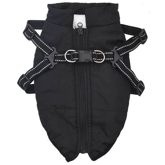 vidaXL Cappottino per cani con pettorina, impermeabile e riflettente, nero, L40