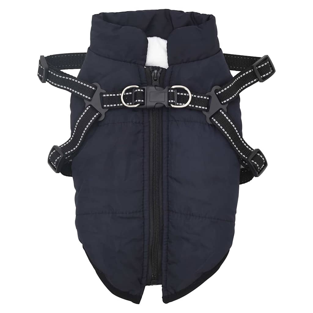 vidaXL Cappottino per cani con pettorina, impermeabile e riflettente, blu navy, L40