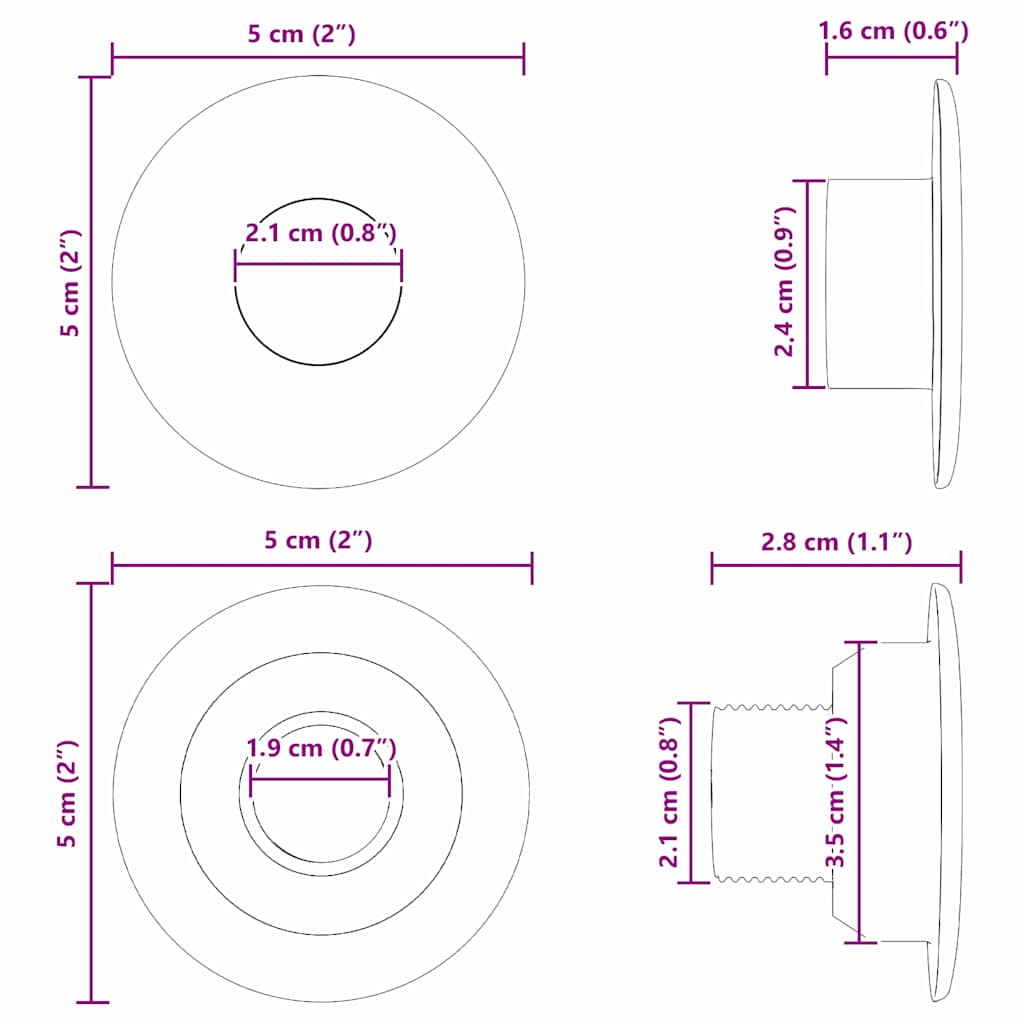 vidaXL Cuscinetti per tavolo da biliardino 10 pcs Nero 5 x 5 x 2,8 cm