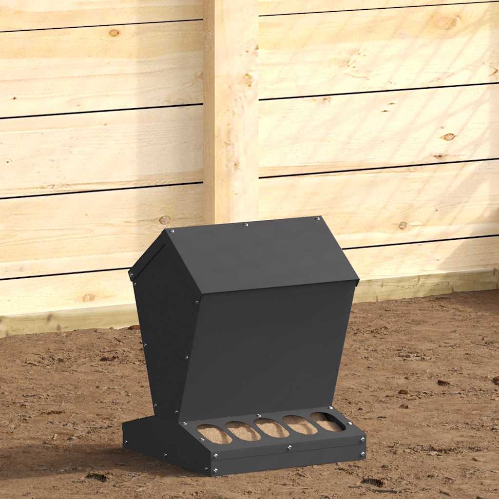 vidaXL Mangiatoia per Polli, Nero, 30 x 30 x 39 cm, Acciaio Laminato a Freddo