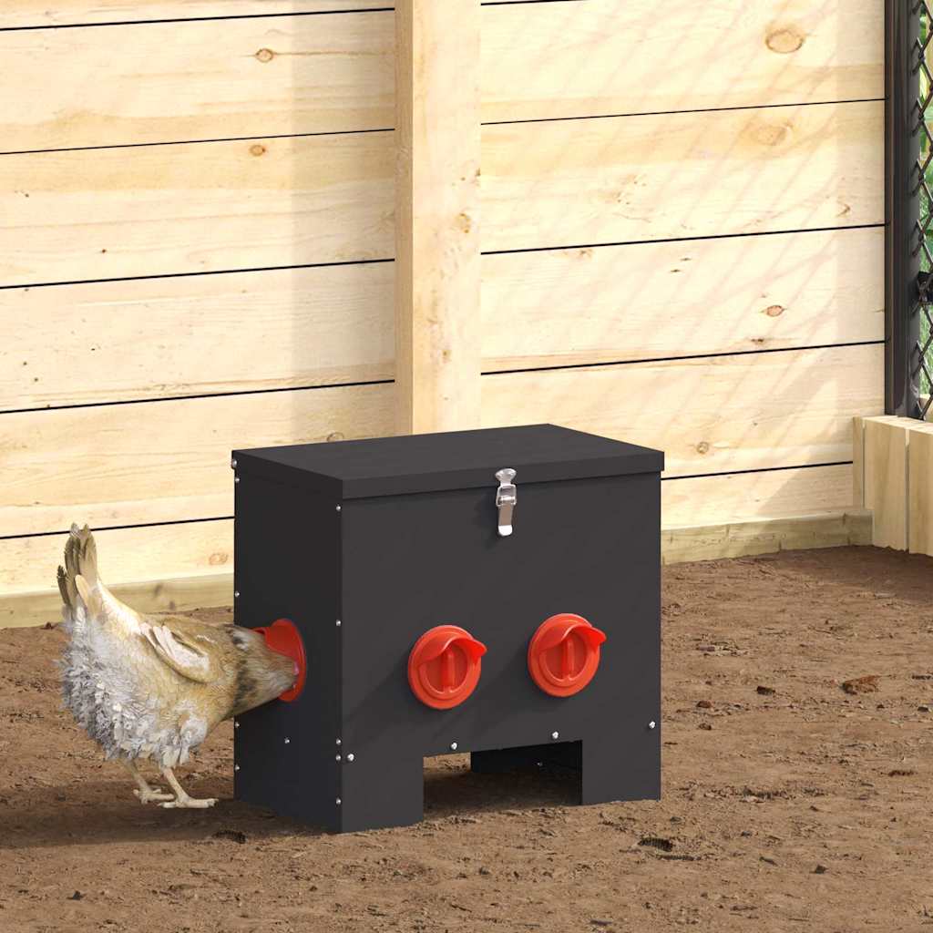 vidaXL Mangiatoia per polli, 2 pezzi, nera, 40,5 x 25 x 38 cm, 20 kg, acciaio laminato a freddo