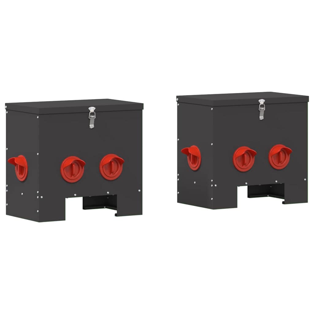 vidaXL Mangiatoia per polli, 2 pezzi, nera, 40,5 x 25 x 38 cm, 20 kg, acciaio laminato a freddo