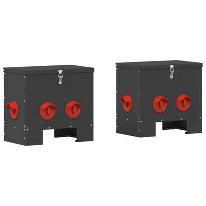 vidaXL Mangiatoia per polli, 2 pezzi, nera, 40,5 x 25 x 38 cm, 20 kg, acciaio laminato a freddo