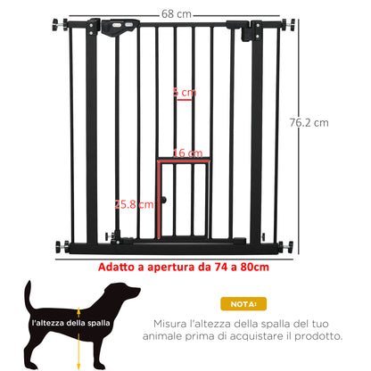 Cancelletto per Cani Estensibile con Fissaggio a Pressione e Chiusura Automatica, 68x76.2 cm, Nero
