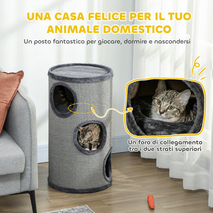 Cuccia per Gatti a 3 Livelli con Tiragraffi in Sisal e Peluche, 38x70cm, Grigio