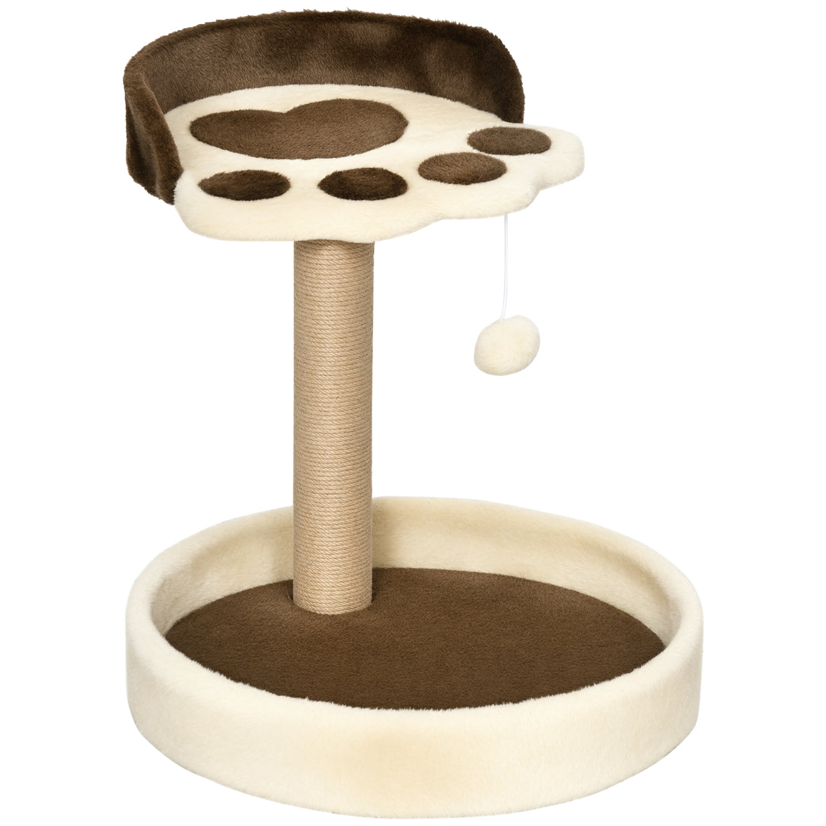 Tiragraffi per Gatti da 5kg max con Lettino e Pallina da Gioco, in Truciolato, Peluche e Corda di Juta, 41x41x44 cm