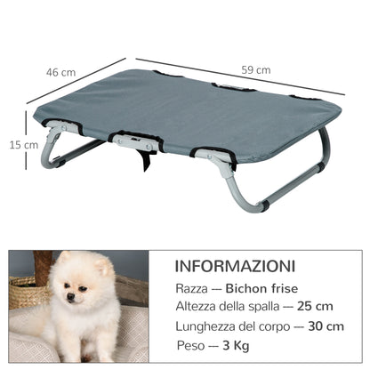 Lettino per Cani Pieghevole in Acciaio e Tessuto Oxford per Interni ed Esterni, 59x46x15 cm, Grigia